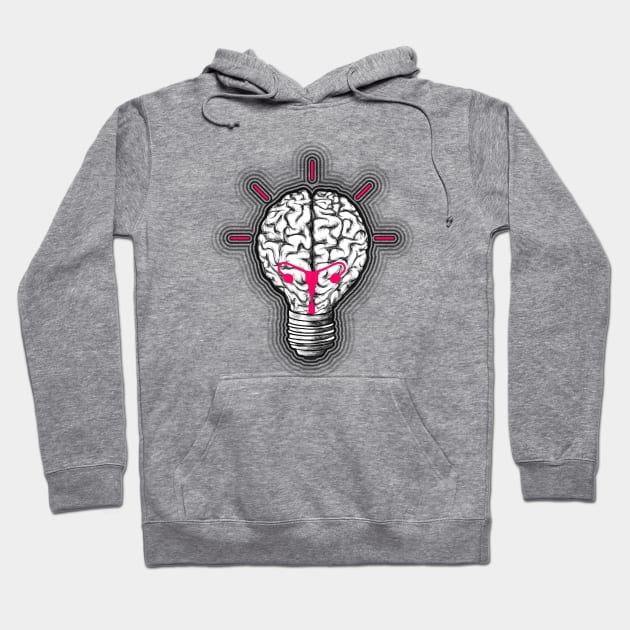 Light bulb brain, feminine creative idea, feminine thinking power, pink Hoodie by Collagedream